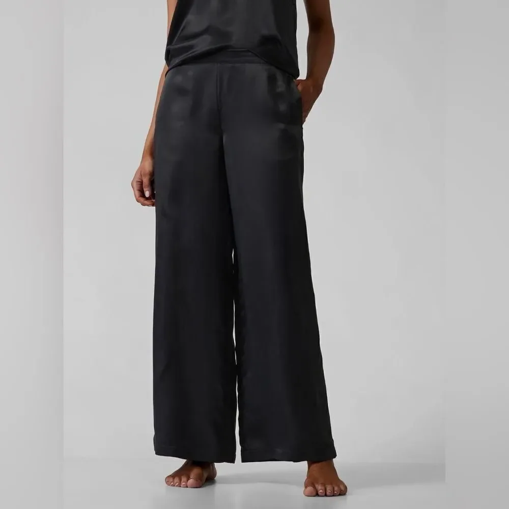 Athleta cool calm pant NWT XL Black Satin Feel Wide Leg Relaxed Pull On